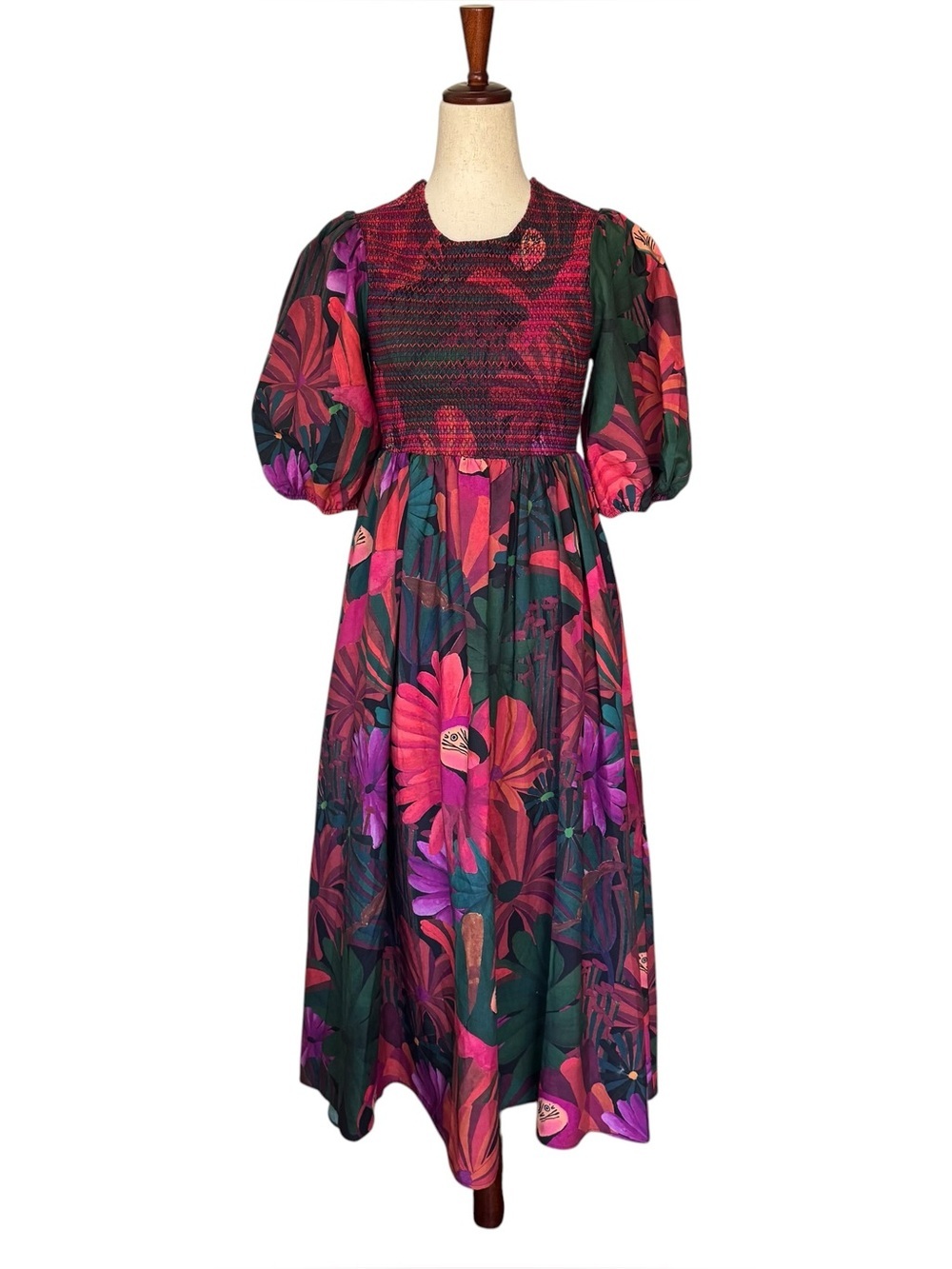 Farm Rio Bird Flowers Smocked Midi Dress size XS